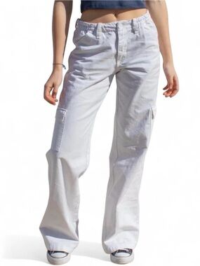 Women's White Wide-Leg Cargo Jeans